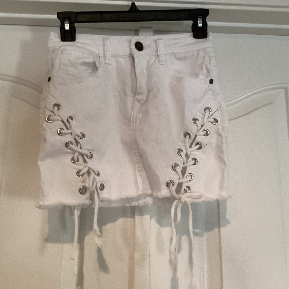 Machine Youth Denim Skirt, Size Small, Color White Preown